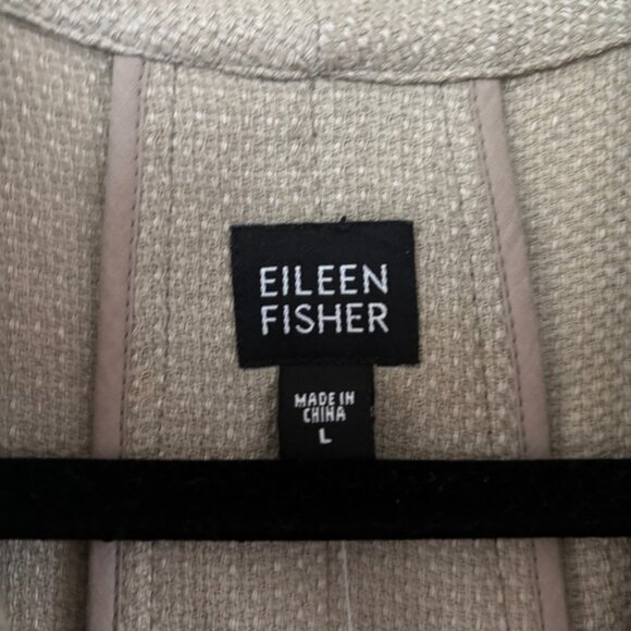 NEW Eileen Fisher Basket Weave Swing Jacket Open Front Size Large Pumice Oatmeal - Picture 4 of 10